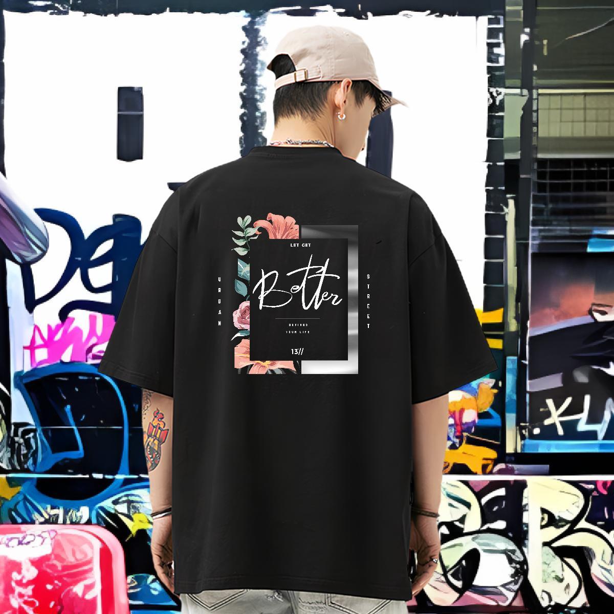 Factory Direct T-Shirts for Men 230g 100% Cotton flower Anime Printing Street Polos Breathable Short Sleeve Unisex Couples T Shirts Customized Print