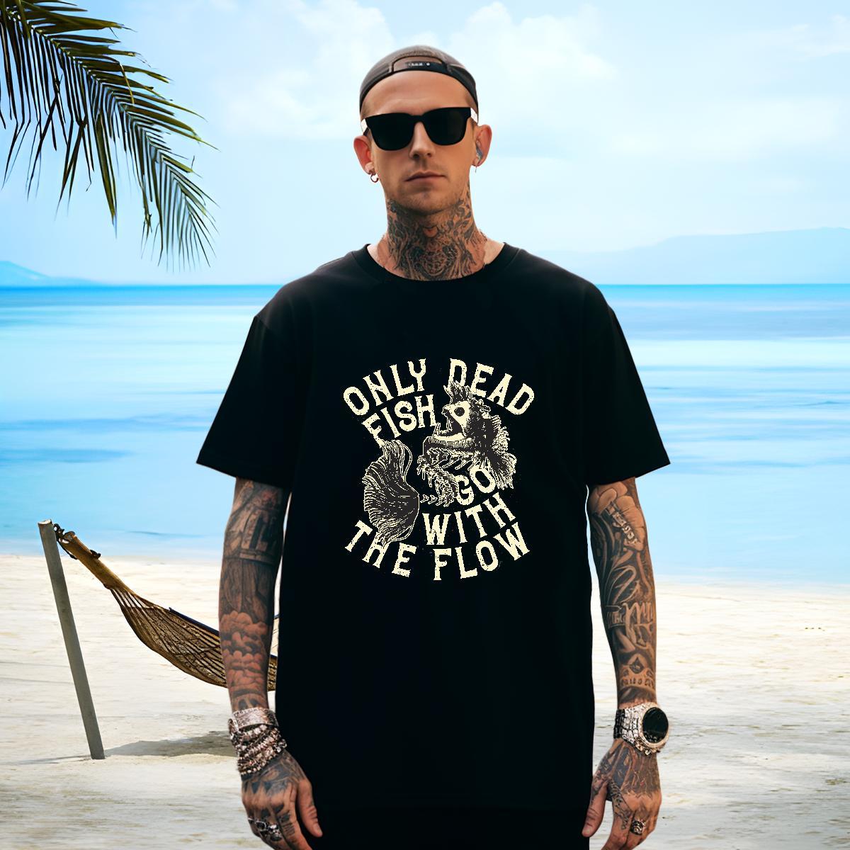 Designer Men Tshirts 100% Cotton 230g fish Man T Shirts Casual Beach Short Sleeve Soft Cartoon Print Free Shipping Clothes