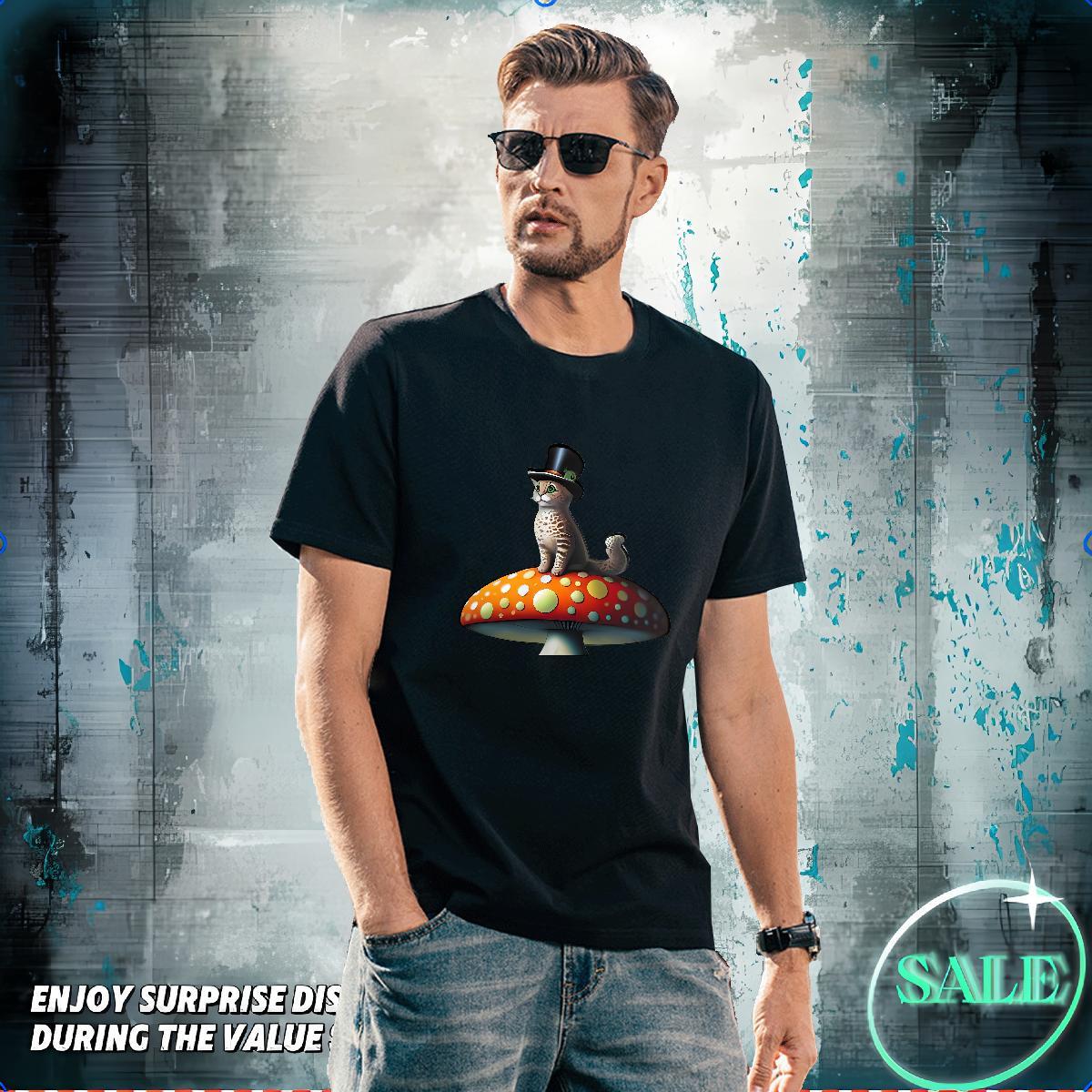 Wholesale T Shirt For Man 100% Cotton 230g cat Daily Outfit Tshirts Breathable Crew Neck Loose Fit Men Tshirts Graphic