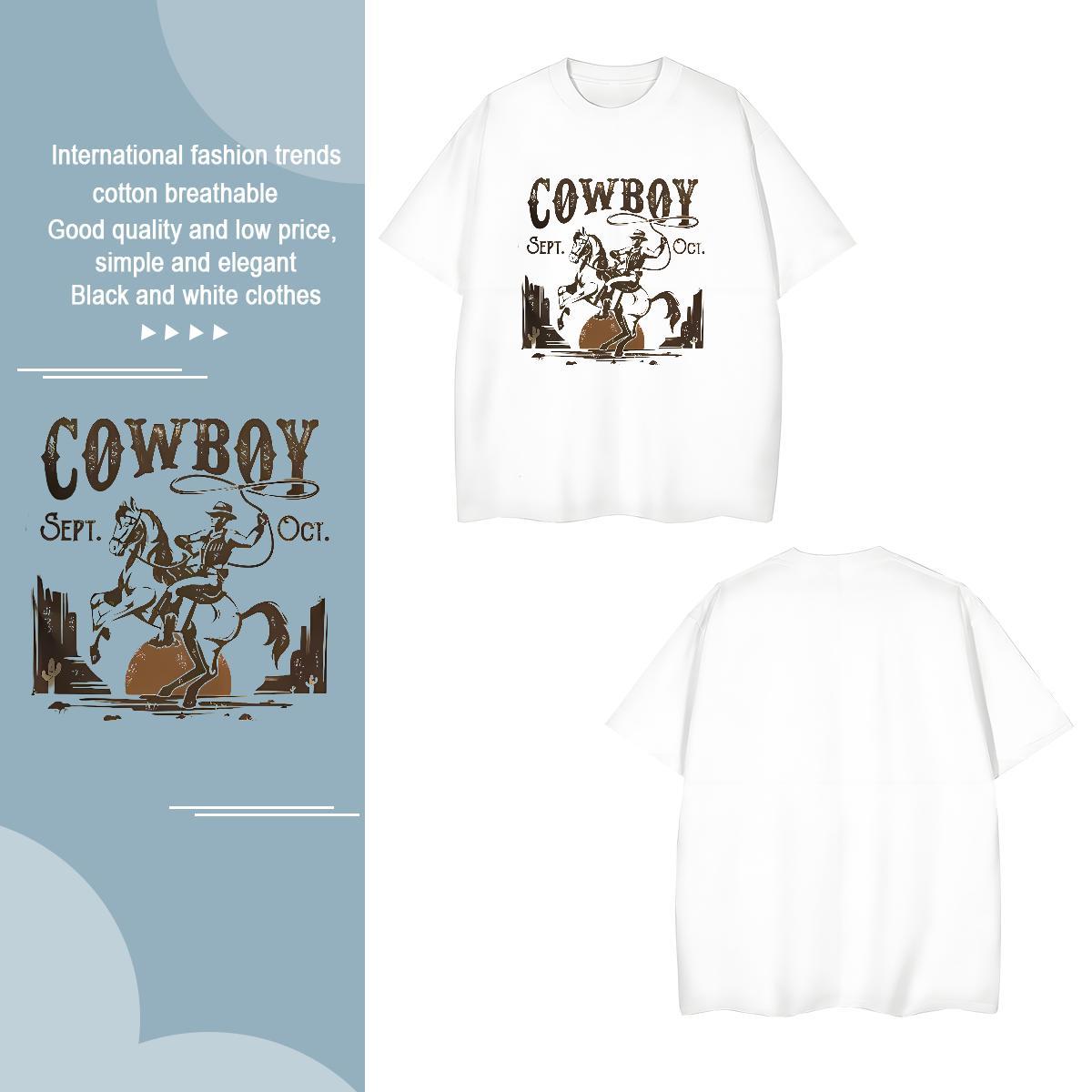 T-Shirts 100% Cotton 230g horse Street Wear Round Neck Short Sleeve Black White Men Clothes T-Shirt DIY Brand Tops Shirt