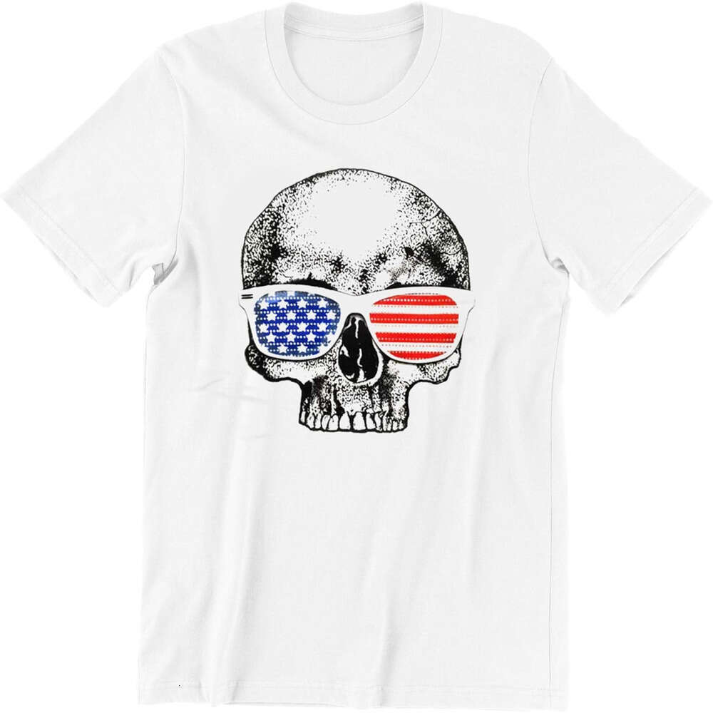 T shirt Mens American T-Shirt, USA Skull with Shades America White T-shirt shirts tshirt graphic tee Casual tops summer clothes Short sleeve Free ship