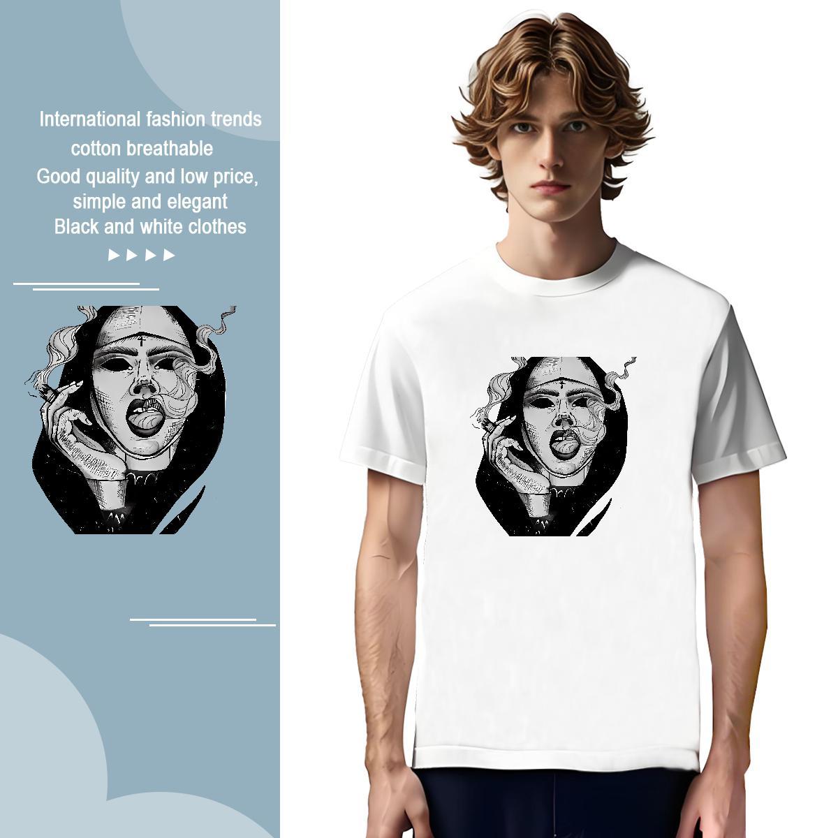 T Shirt For Man 230g Cotton nun Anime Printing Street Breathable Crew Neck Customized Print Tshirts Fashion New Cool Design Clothes