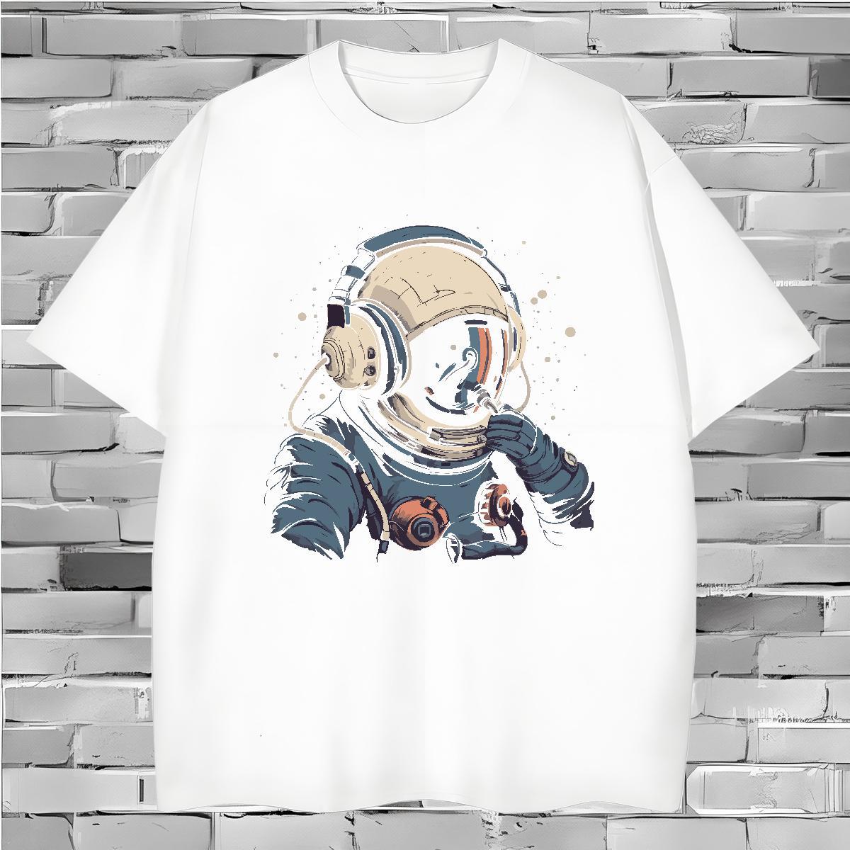 T Shirts Men 230g Cotton cosmonaut Home Outdoor Breathable Short Sleeve Custom Big Size Couples T Shirts Brand Wholesale Clothings