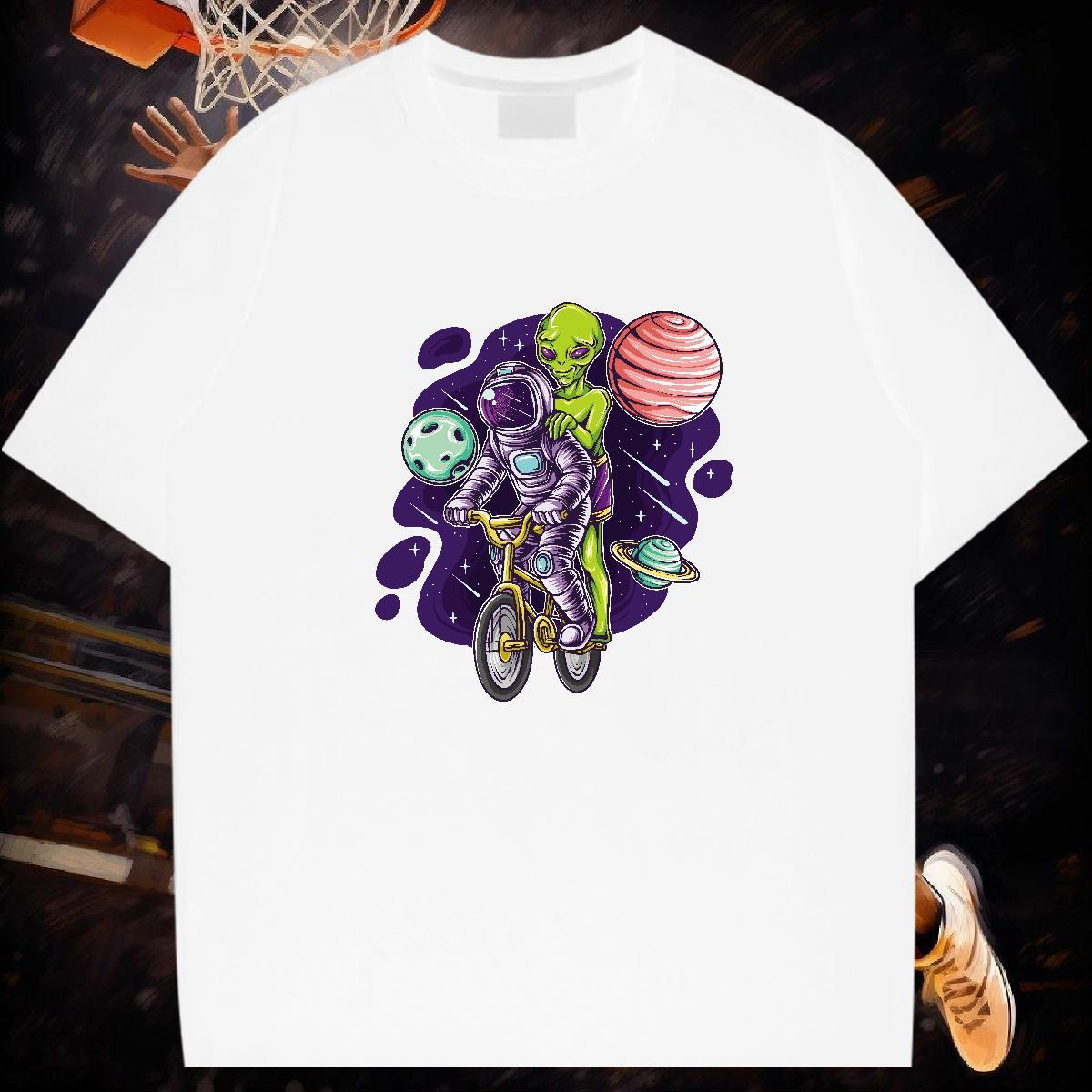 T Shirt For Man 230g 100% Cotton cosmonaut Hip Hop Street O Neck Short Sleeves DIY Anime Mens Tshirts Fashion Casual Wholesale Top Tees