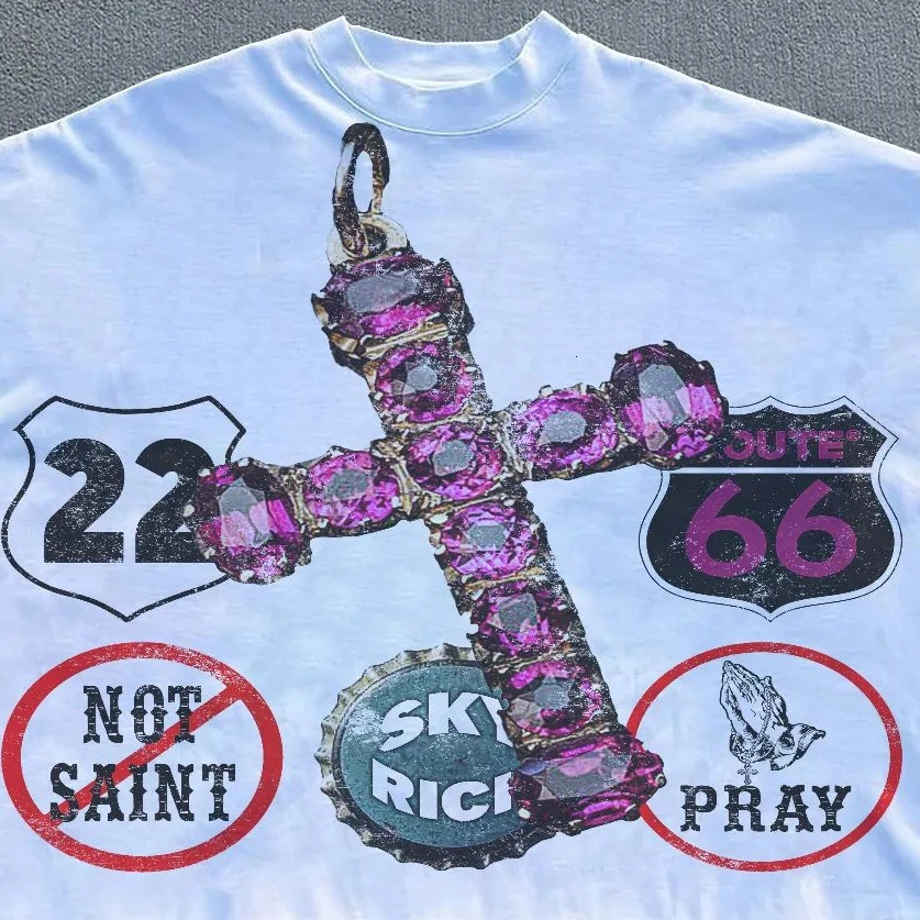T Shirt Y2K Clothes Gothic Hip Hop Retro Cross Graphic Print Oversized TShirt Mens Womens Round Neck Cotton Short Sleeve Tops 240806