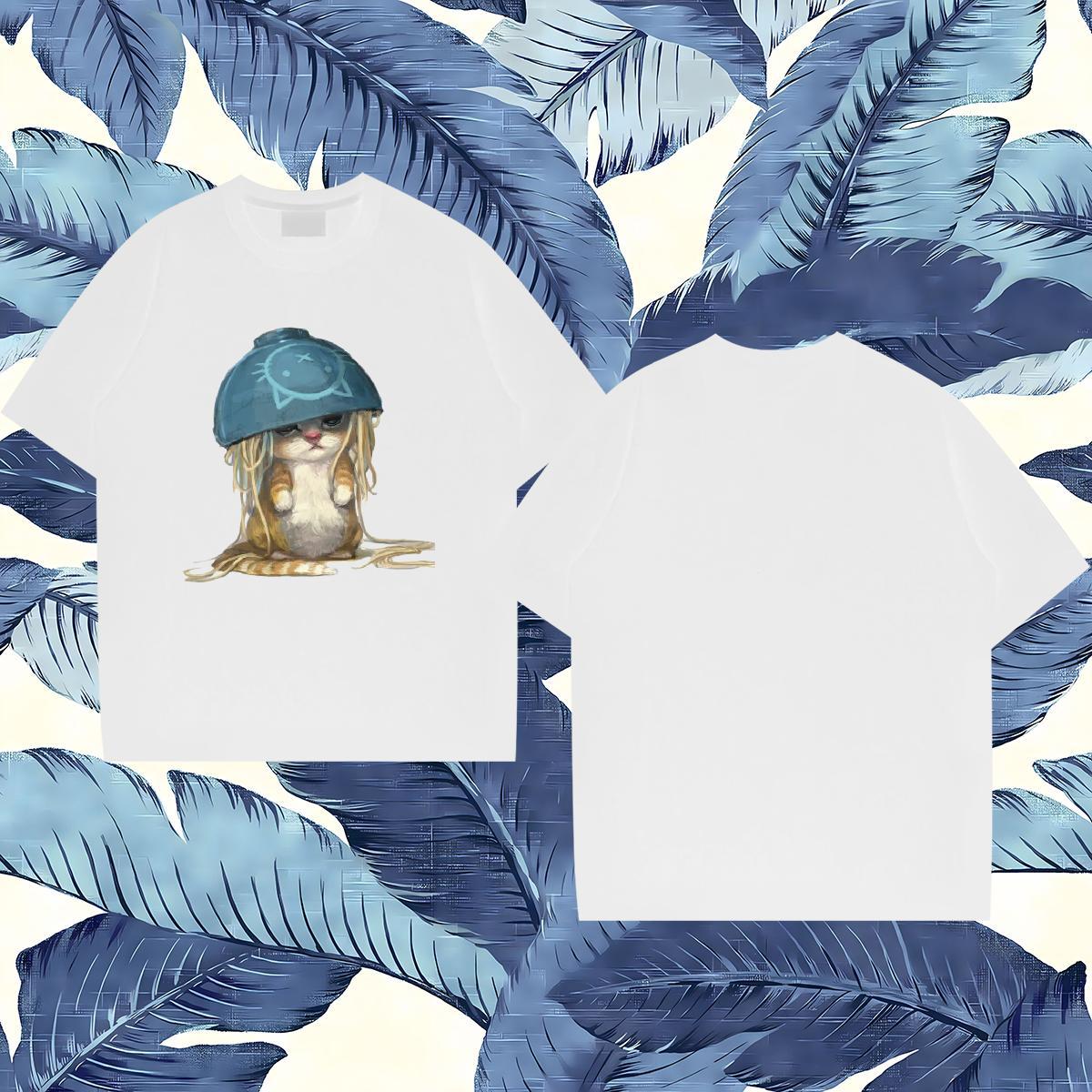 Fashion Casual T shirt 230g Cotton cat Sports Casual Tops Shirt Breathable Crew Neck Cool Men Clothes T-Shirt Cartoon Print