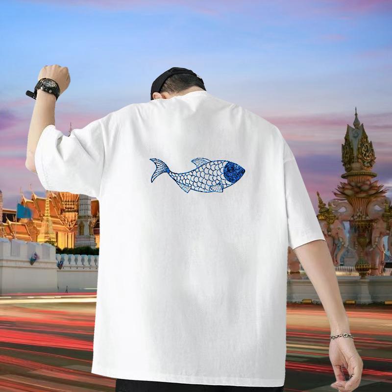 Free Shipping Men T Shirts 230g Pure Cotton fish Street Wear Tee Shirt Breathable Short Sleeve Designer Couples T Shirts Skull