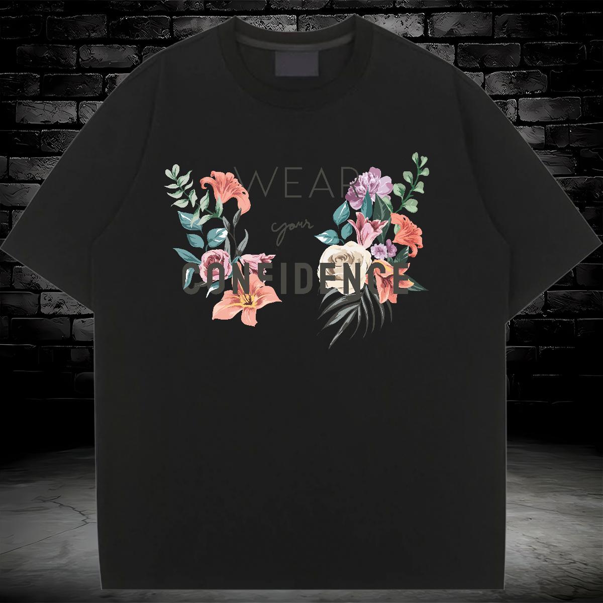 Wholesale Womens T Shirts Round Neck Short Sleeve Lady T shirt Floral Print flower Street Casual 100% Cotton 230g 2024 Casual Top Tees