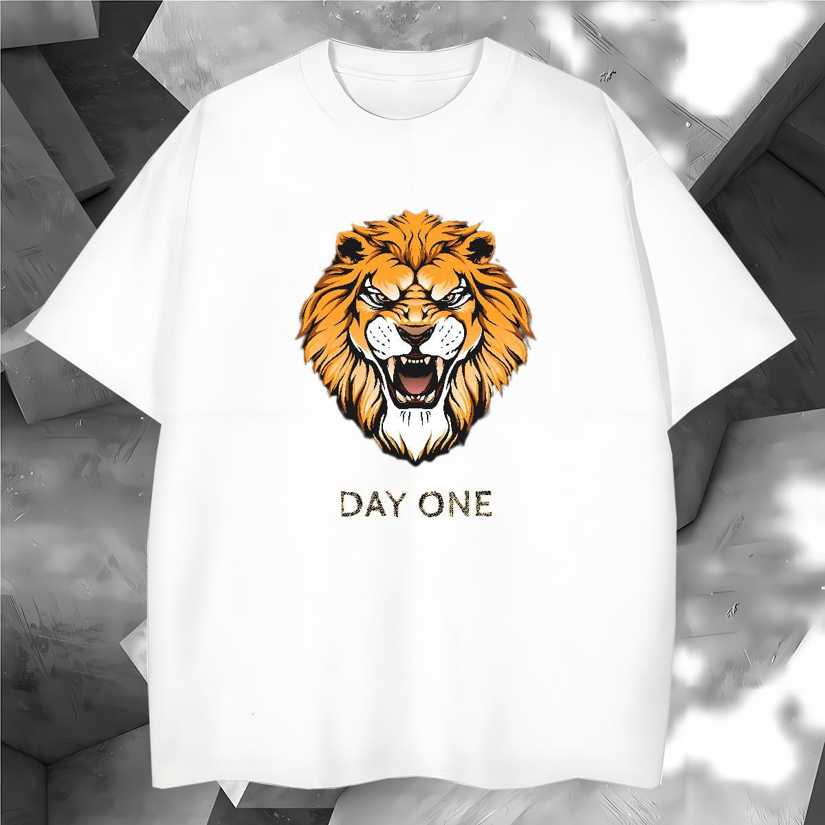 Man T Shirts 100% Cotton 230g lion Street wear Hip Hop Breathable Short Sleeve Custom Cartoon Tshirt for Man Woman 2024 Unisex Tops Shirt