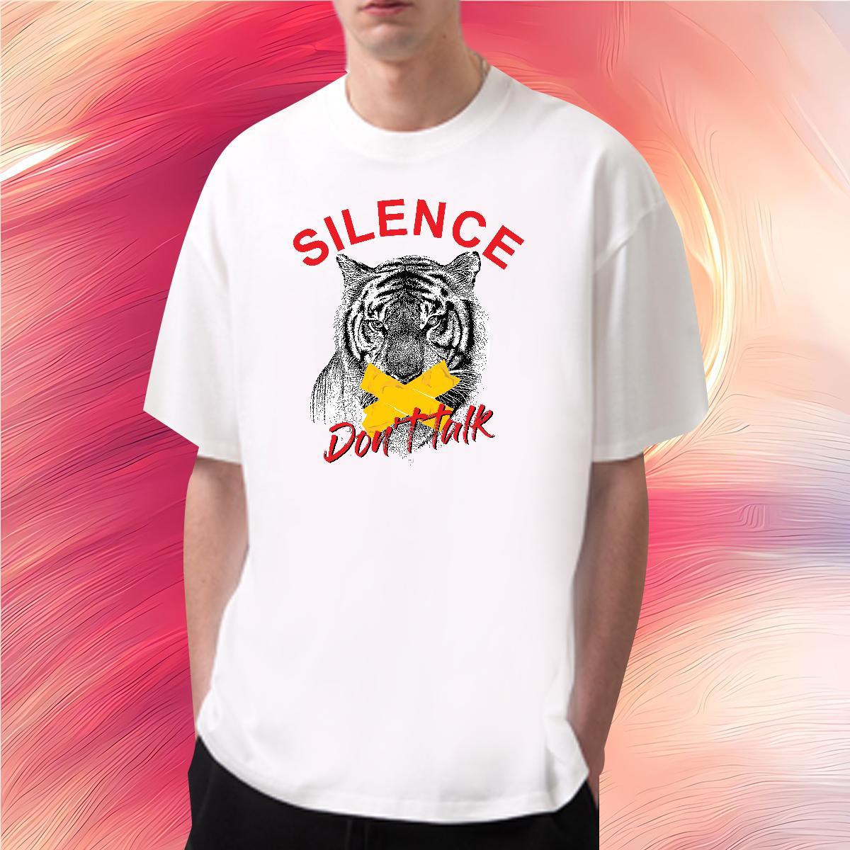 Casual New Men T Shirts 230g Cotton tiger Street Casual Clothes Crew Neck Unisex Couples T Shirts Anime Print