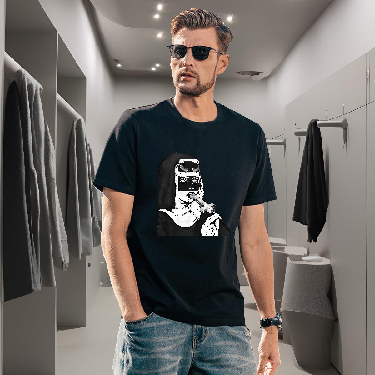 T shirt 100% Cotton 230g nun Summer Casual Breathable Short Sleeve Oversized Men Tops Tees DIY Unisex Clothes