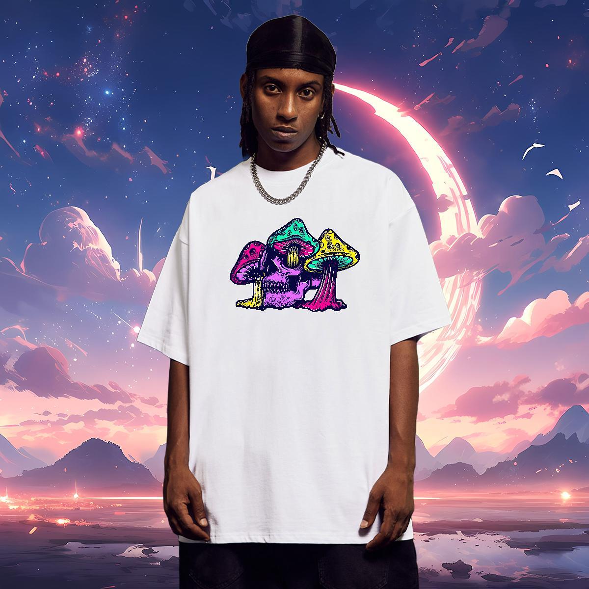 Casual New T Shirts Men 100% Cotton 230g mushroom Anime Printing Street Tops Shirt O-Neck Short Sleeve Classic Couples T Shirts DIY Anime