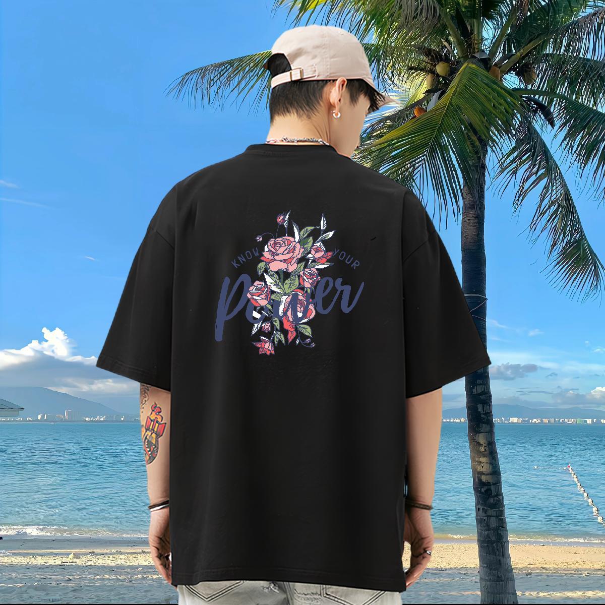New Designer Men T Shirts 230g Pure Cotton flower Street Wear Clothes Breathable Short Sleeve Comfortable Men Tops Tees Custom Printed