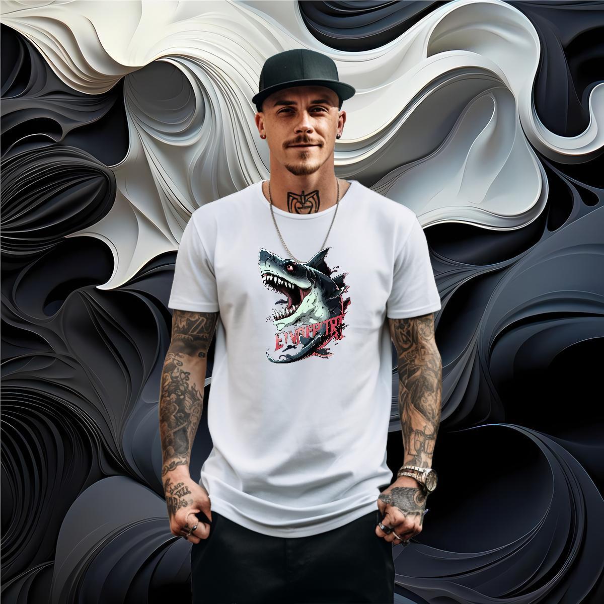 Stylist T Shirts Men 230g Pure Cotton shark Home Outdoor Tops Breathable Short Sleeve Loose Mens Tshirts Plus Size Custom