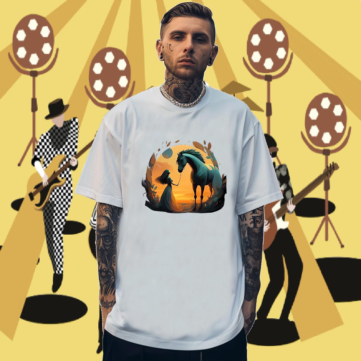 Stylist Mens T Shirts 100% Cotton 230g horse Daily Wear Tees Breathable Crew Neck Popular Men Tees Oversized 3XL 4XL