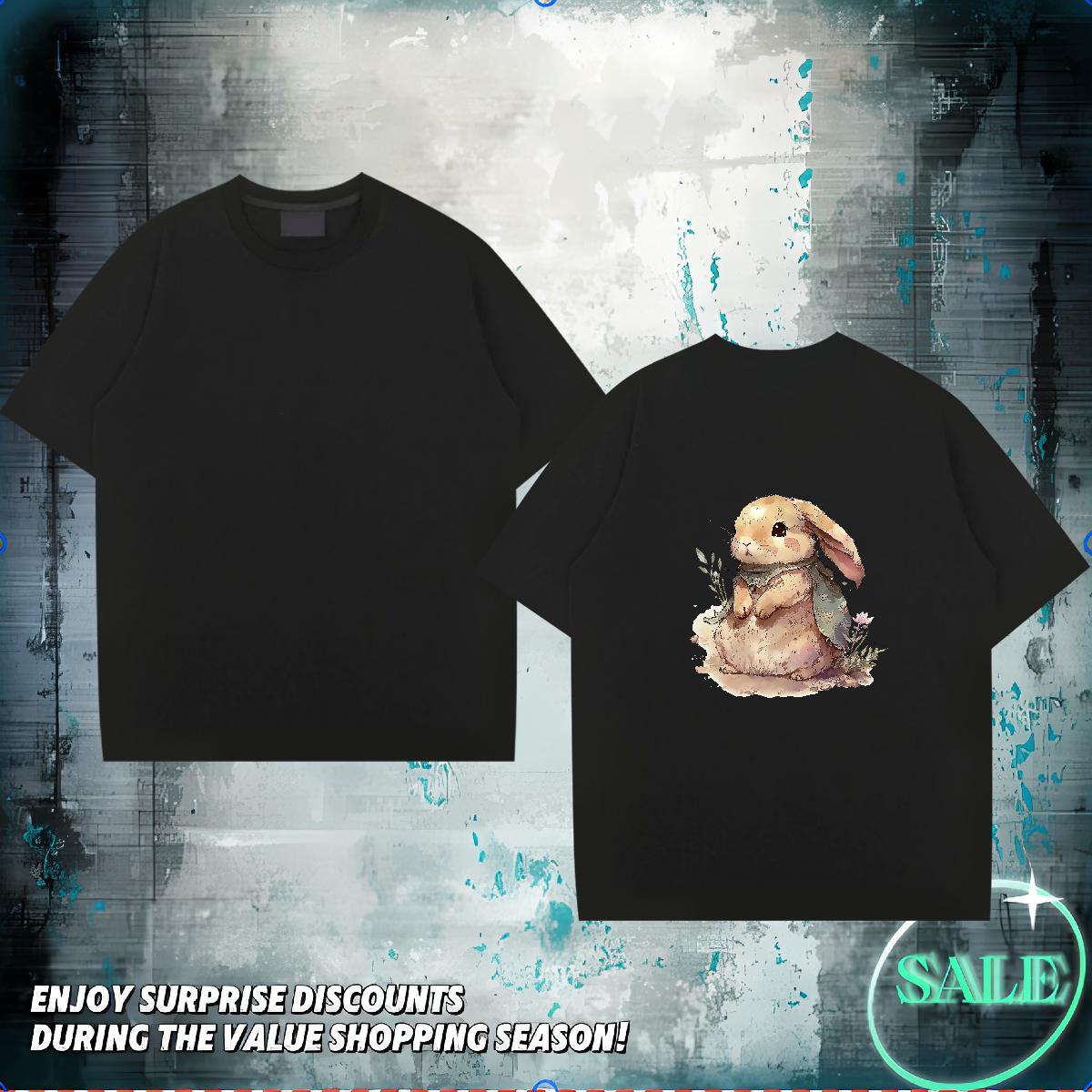 Classic Casual T-Shirts 230g Pure Cotton rabbit Outdoor Tees Breathable Popular Men Tops Tees Plus Size Custom