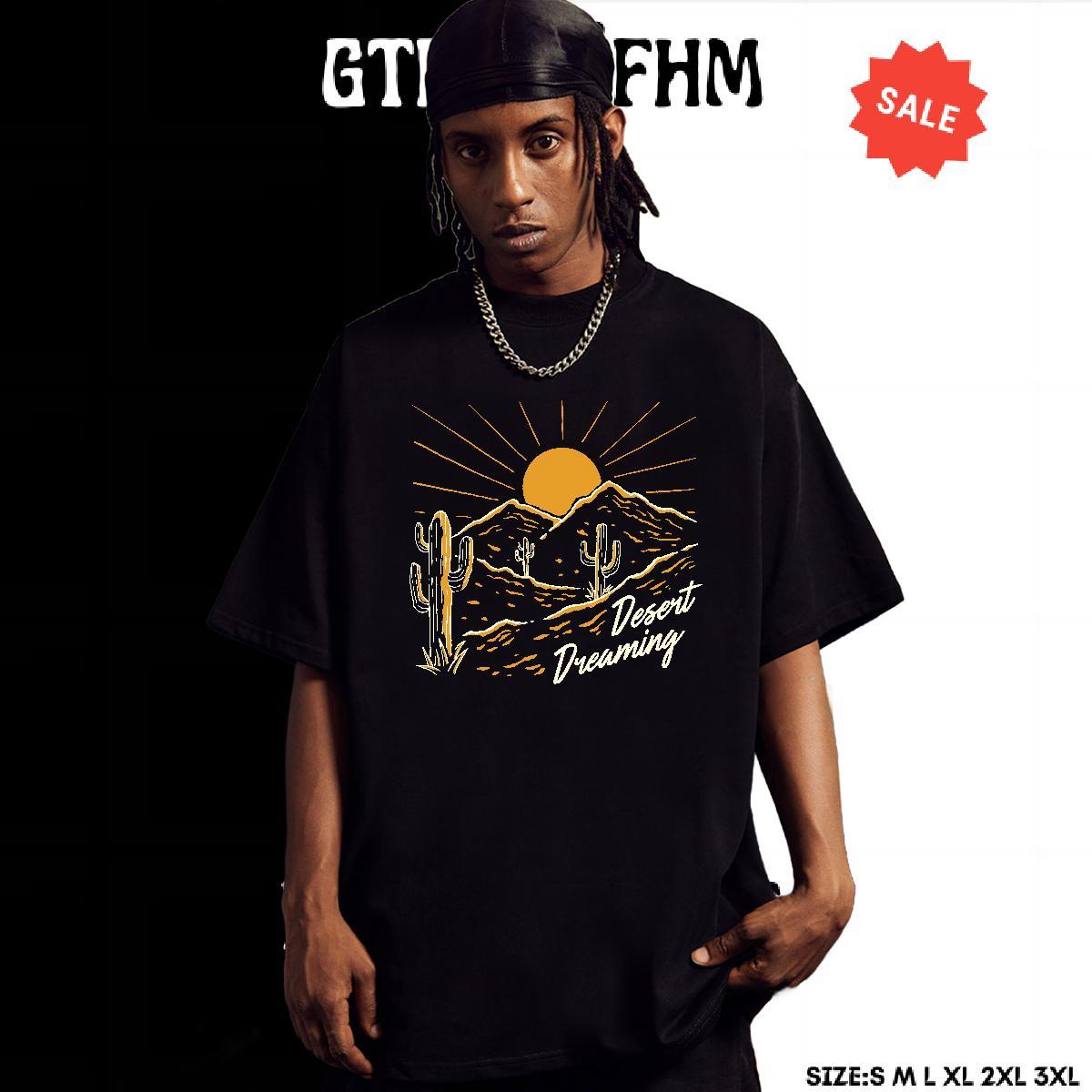 Loose Fit Tshirts 100% Cotton 230g High Street Hip Hop mountains Skull Breathable Crew Neck Fashion T-Shirts for Men Polos