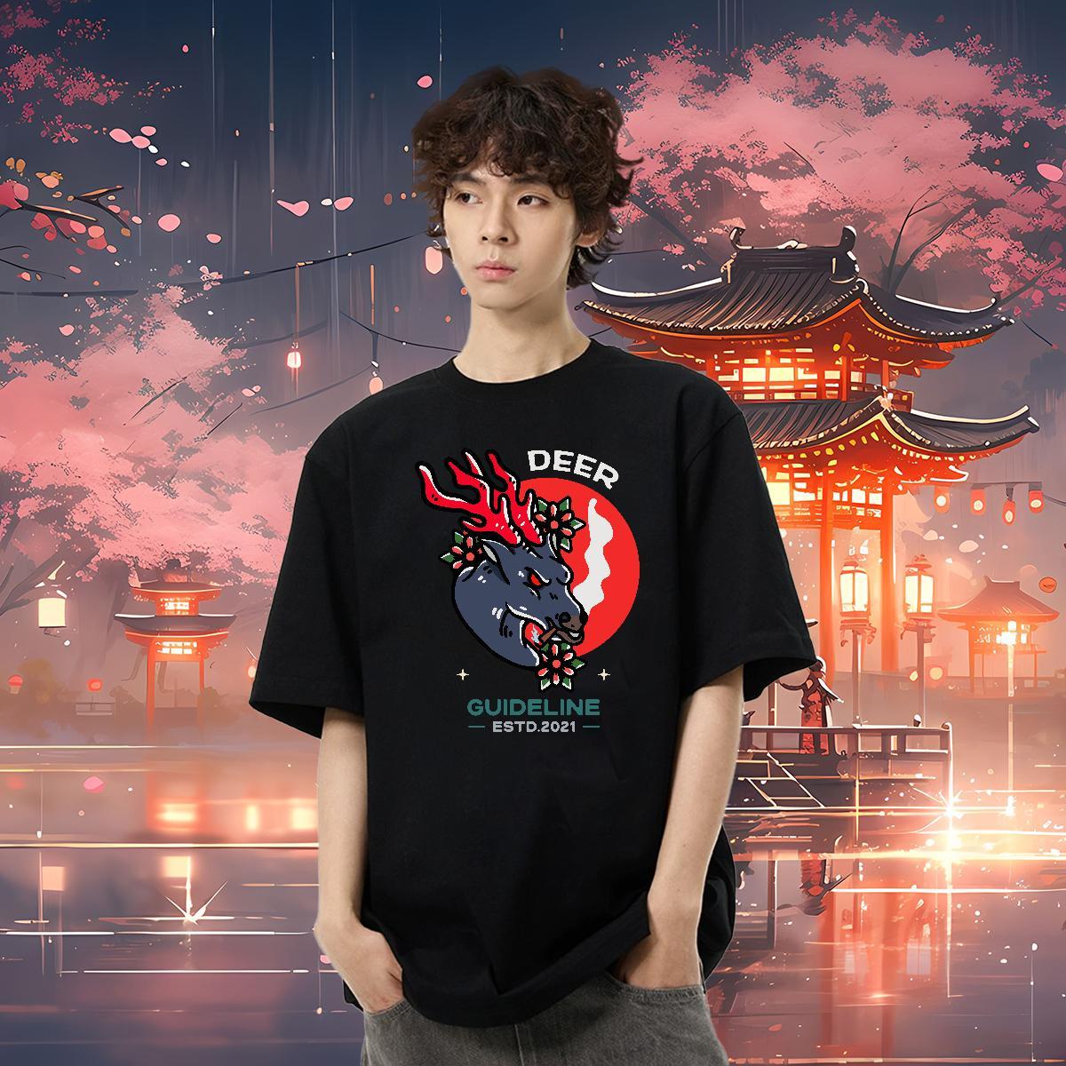 DIY Customized T Shirts Men 230g Cotton Deer Street Casual Clothes Crew Neck Unisex Men Tshirts Custom Print Plus Size