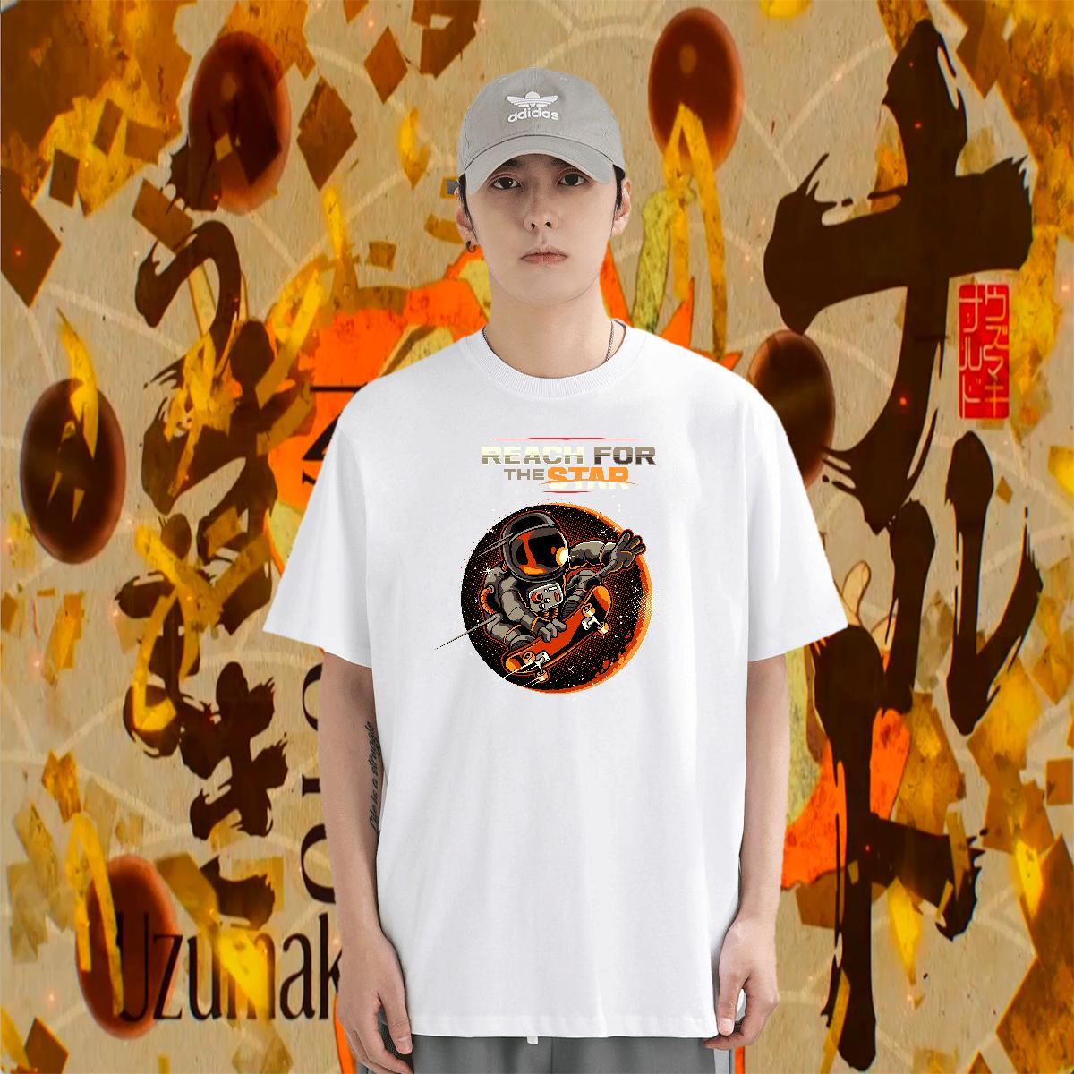 T shirt 100% Cotton 230g cosmonaut Street Casual O Neck Short Sleeves DIY Printed Couples T Shirts 2024 DIY Loose Tops