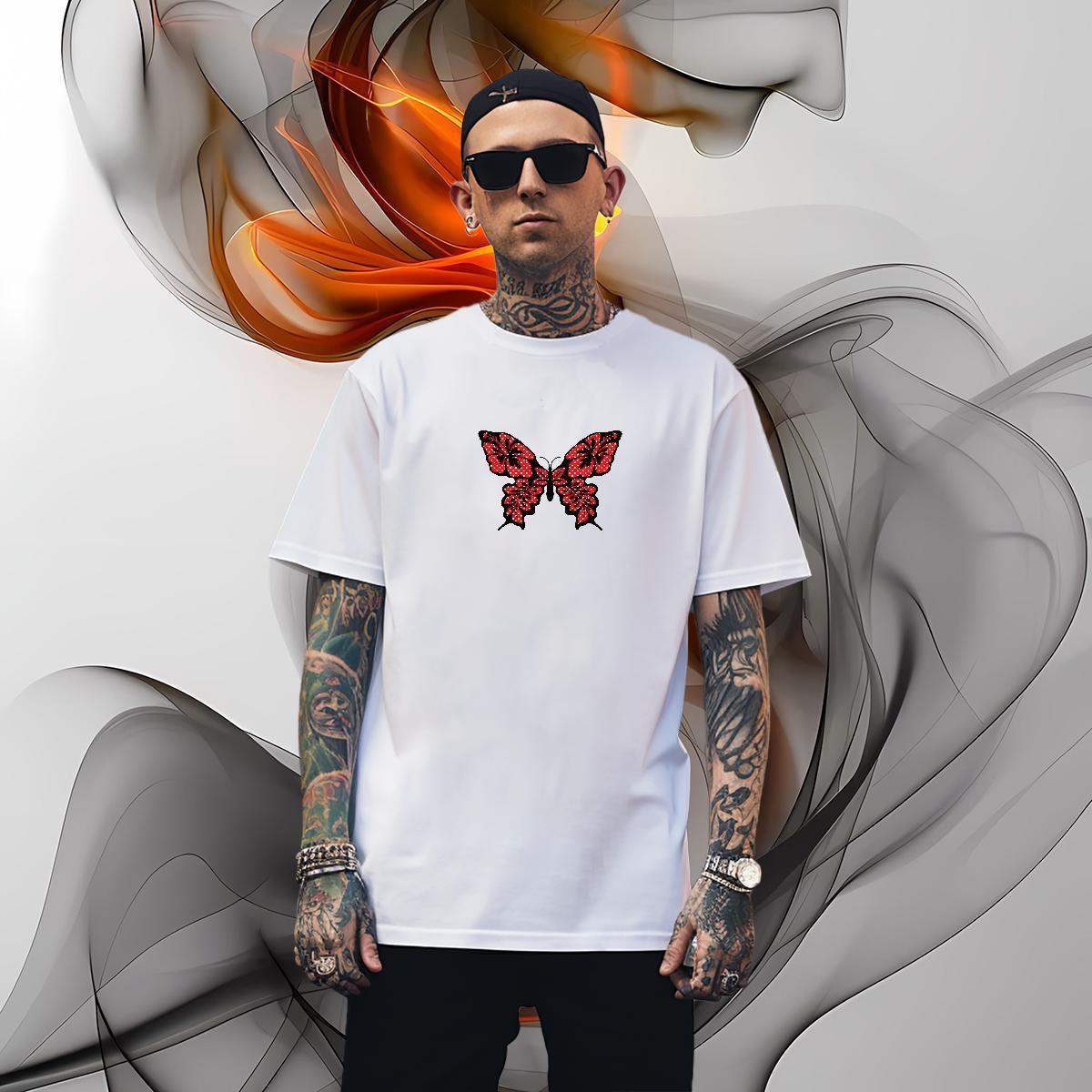 Men T Shirts 230g Pure Cotton Butterfly Hip Hop Breathable Soft Cartoon Printing L-4XL Men Tees Fashion High Quality Tops