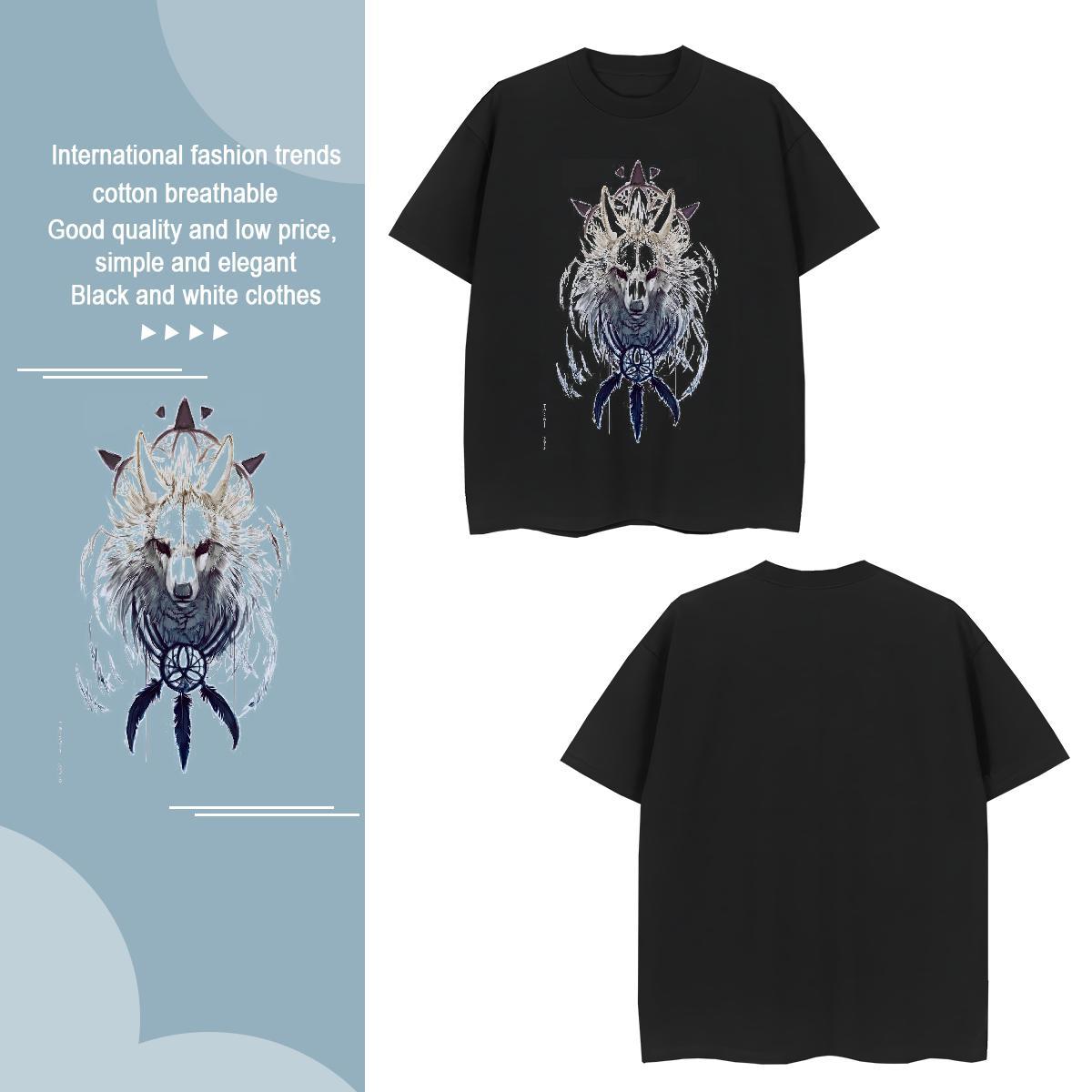 Cool Tshirt for Man Woman 230g Pure Cotton wolf T-Shirts Street wear Hip Hop Breathable Crew Neck Custom Print Plus Size Factory Direct Polos