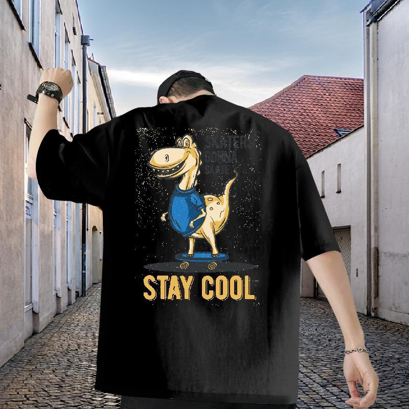 Factory Direct T-Shirts 100% Cotton 230g dinosaur Street Wear Tops Short Sleeve O-Neck Cool Design Mens Tshirts Cartoon Print