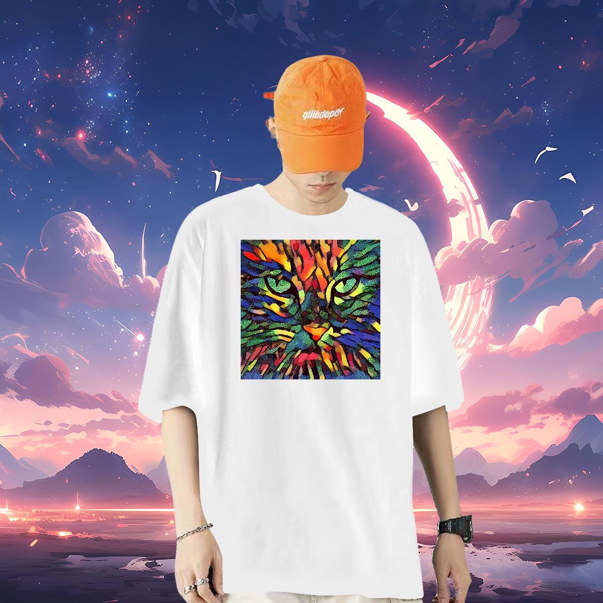 Classic Casual T-Shirts for Men 230g Cotton cat Hip Hop Clothes Breathable Short Sleeve Wholesale Men Clothes T-Shirt Graphic