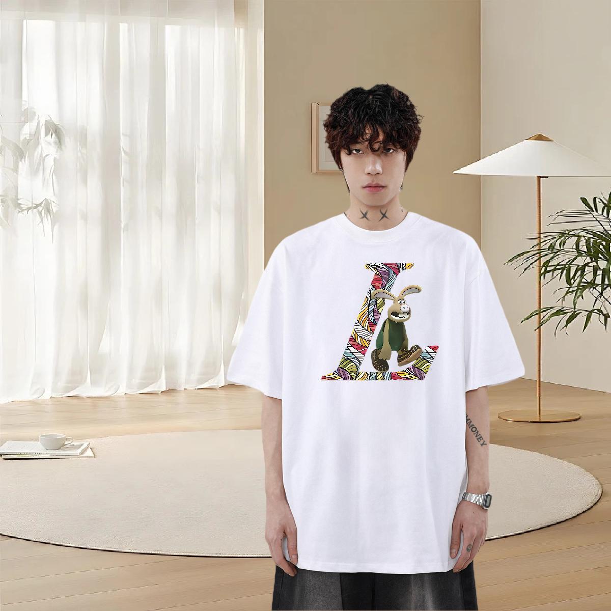 Loose Men Tshirts 230g Cotton Beach rabbit Black White Crew Neck 2024 Mens T Shirts Tops Shirt