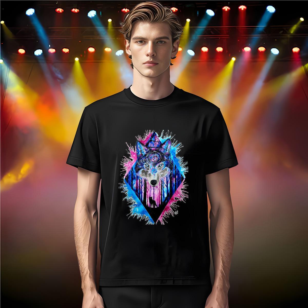 Factory Direct Man T Shirts 230g Cotton wolf Street Casual Tshirts Breathable Short Sleeve Loose Fit Men Clothes T-Shirt Anime