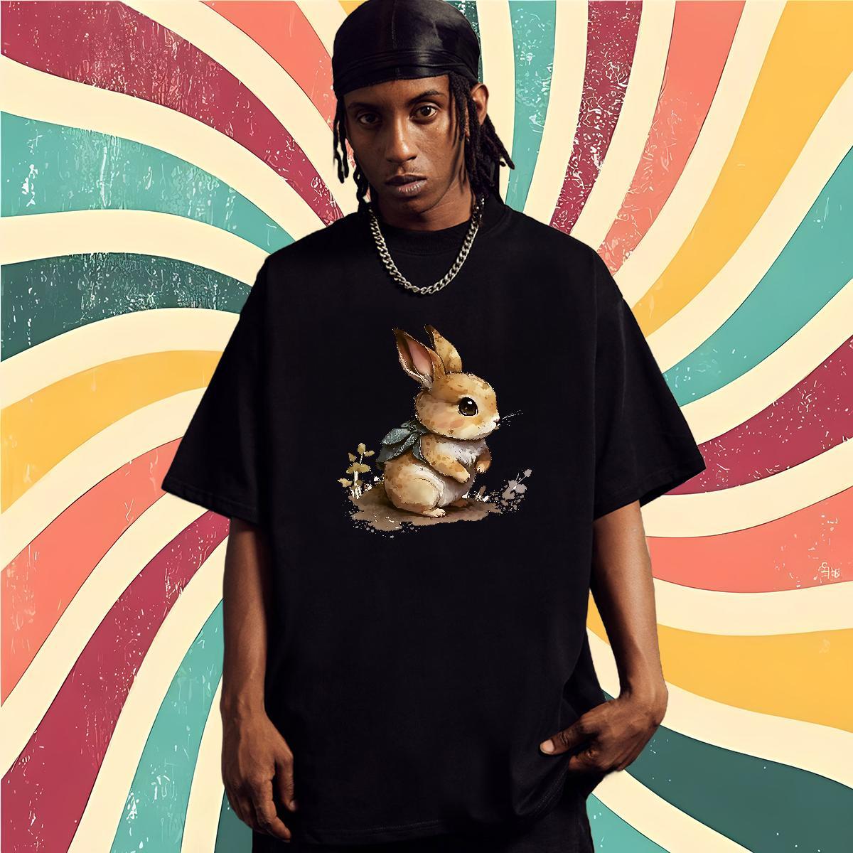 Fashion Design T shirt 230g Cotton rabbit Outdoor Tees Shirts Breathable Soft Designer Men Tees Cartoon Print