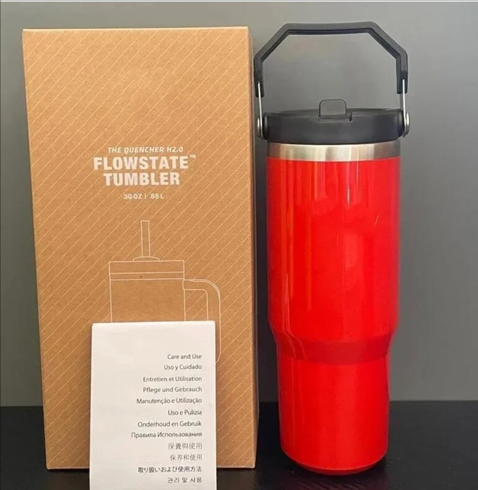 DHL Water Bottles 30oz Cups Heat Preservation Neon Pink Red Stainless Steel Tumblers Large Capacity Travel Car Mugs Reusable Leakproof Flip Cup FY4748