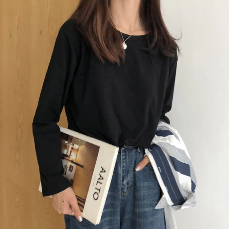Fashion O-Neck Solid Color All-match T-Shirt Female Clothing Autumn Casual Pullovers Tops Long Sleeve Commute Tee Shirt 240806