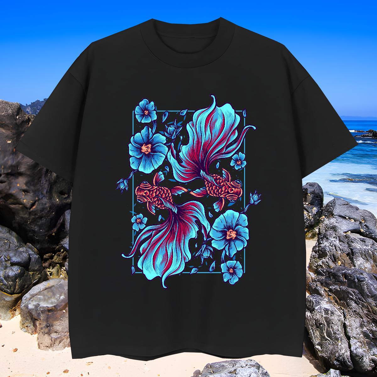 Loose Fit Mens Tshirts 230g Pure Cotton T-Shirts High Street Hip Hop Breathable Crew Neck Plus Size Cartoon Wholesale Tees