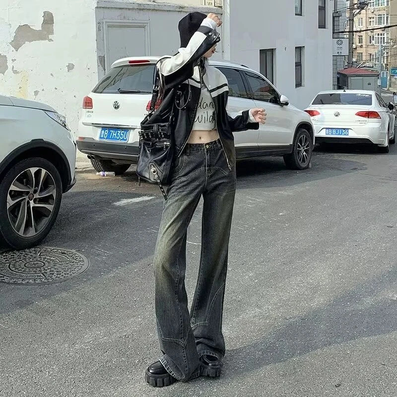 Womens Blue Y2k Jeans Baggy Harajuku Aesthetic Oversize Denim Trousers Vintage Jean Pants Japanese 2000s Style Trashy Clothes 240806
