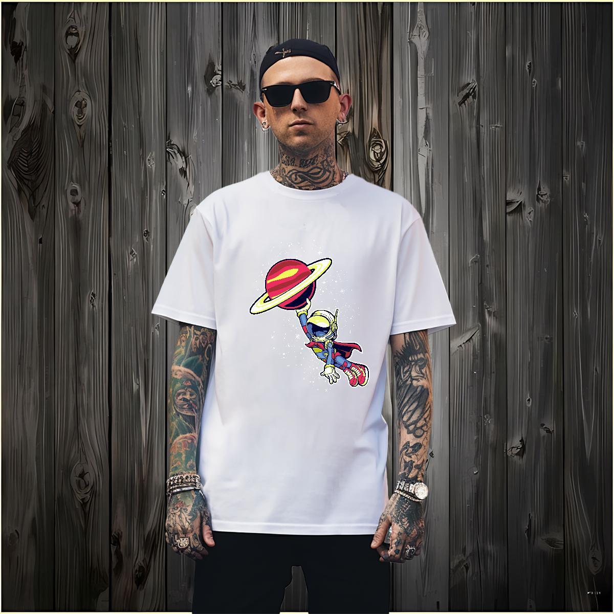 T-Shirts 230g Pure Cotton cosmonaut Casual Daily Wear Breathable Customized Men Tops Tees Wholesale Cool Tee Shirt