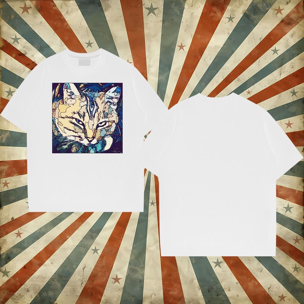 Fashion Casual Men T Shirts 230g 100% Cotton cat Street Tees Round Neck Short Sleeve Loose Fit Men Tees Custom Print Plus Size