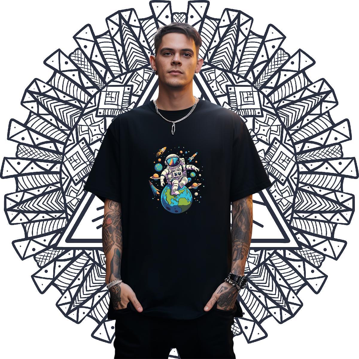 Cool Mens Tshirts 100% Cotton 230g High Street Hip Hop spaceman Anime Print Short Sleeve Soft Fashion T shirt Clothes