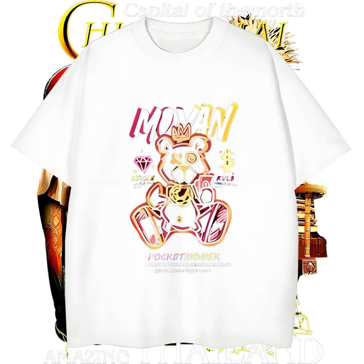 Soft Tshirts 230g 100% Cotton bear T shirt Daily Wear O Neck Short Sleeves Plus Size Cartoon New Designer Clothes