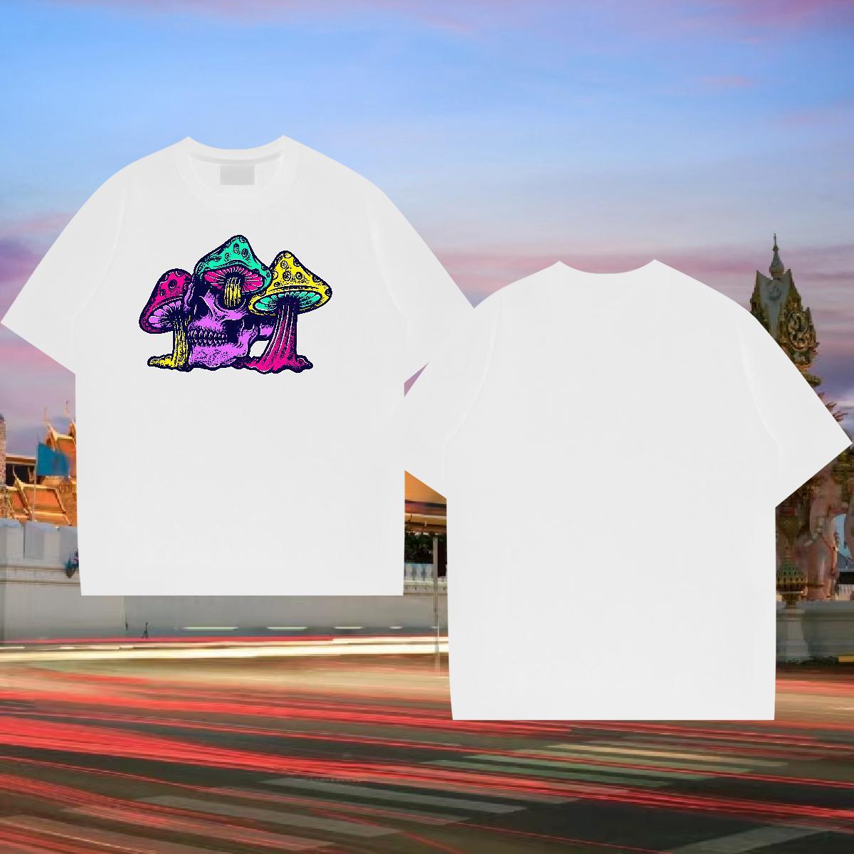 2024 New Men T Shirts 230g Cotton mushroom Street Clothings Breathable Short Sleeve Loose Men Tops Tees DIY Printed
