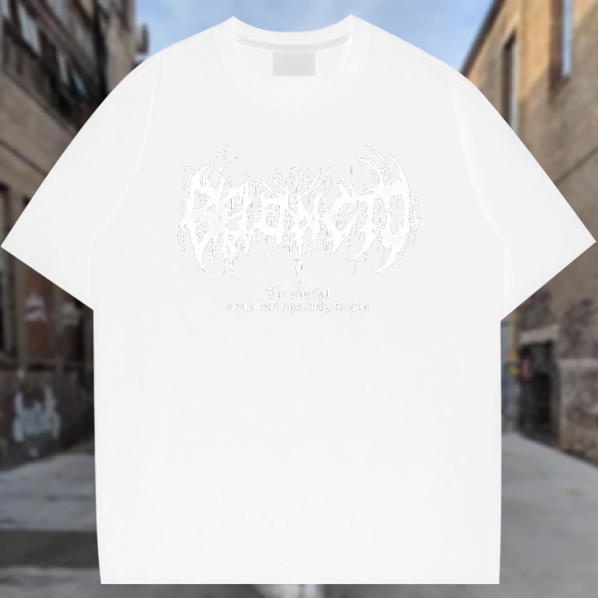 T-Shirts 230g 100% Cotton Lines Casual Beach Round Neck Short Sleeve Cartoon Printing L-4XL Men Tees Fashion Casual Loose Fit Polos