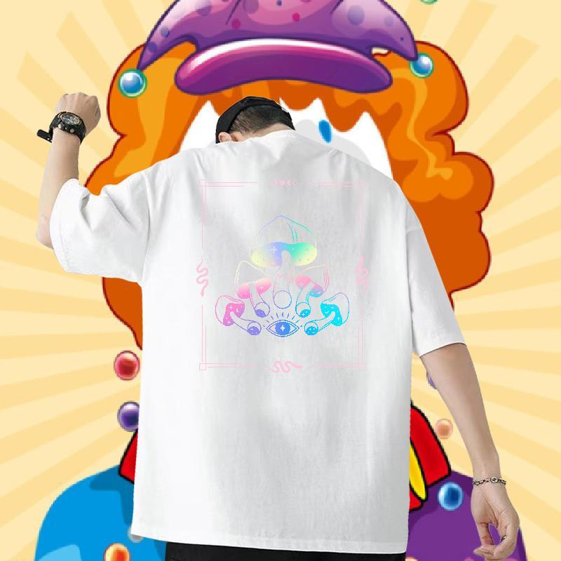 Customized T Shirts Men 230g Pure Cotton mushroom Home Outdoor Clothings Breathable Short Sleeve Soft Men Tees Black White
