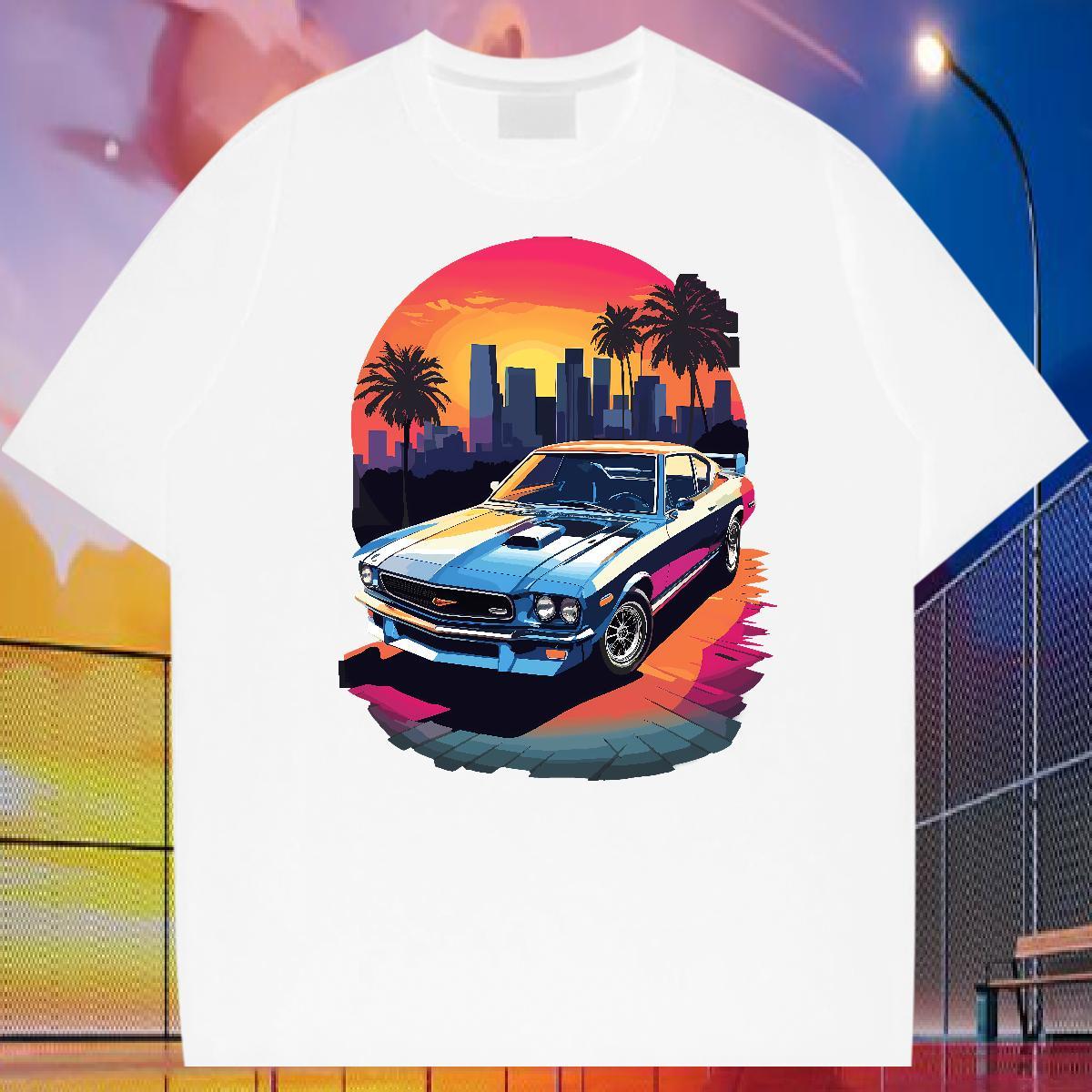 Casual New T-Shirts for Men high-rise Tops 230g Pure Cotton Street Casual Soft Floral Print Breathable Short Sleeve Men Tees