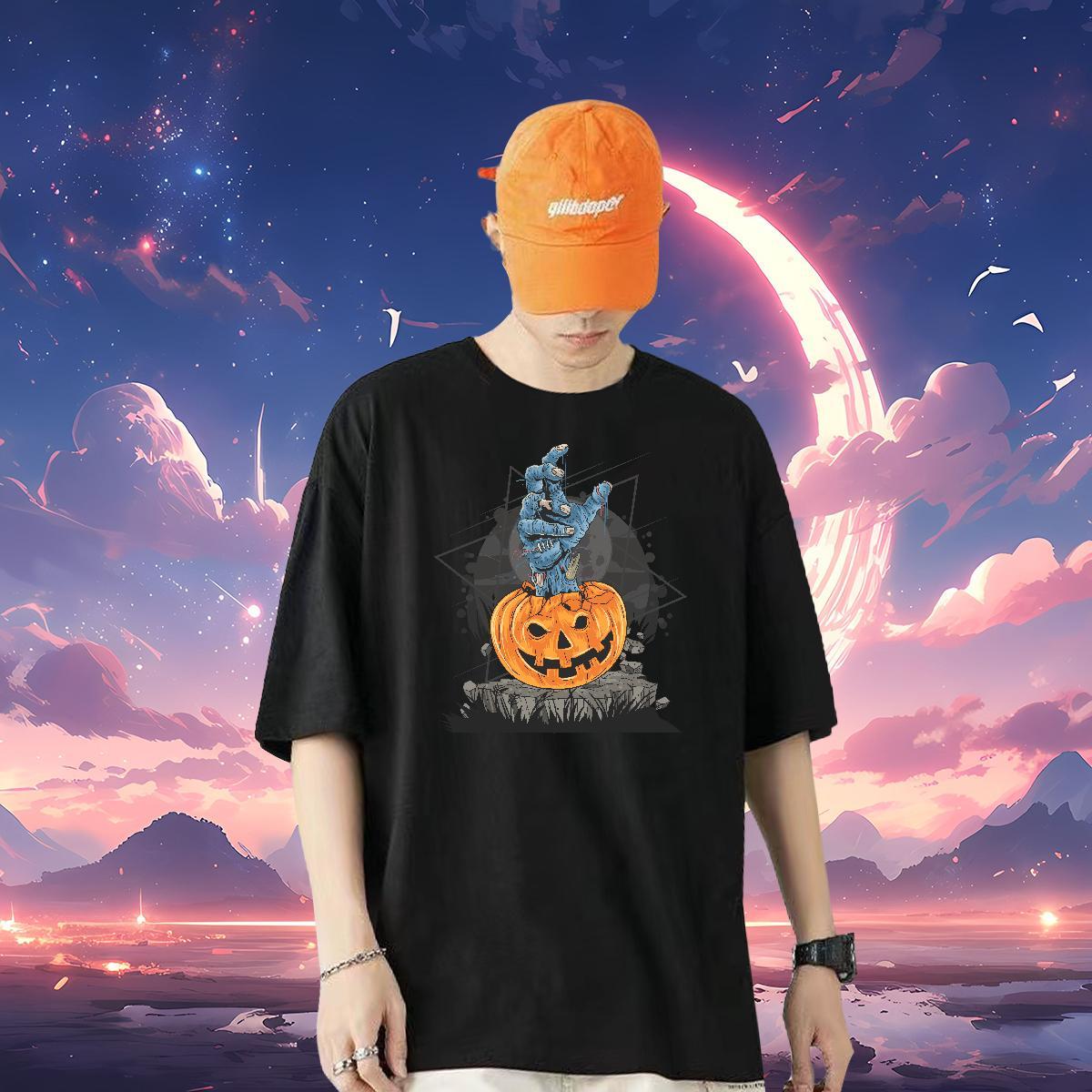Factory Direct Men T Shirts 230g 100% Cotton Halloween Spring Summer Top Tees Breathable Short Sleeve Unisex Men Clothes T-Shirt DIY Logo Oversized
