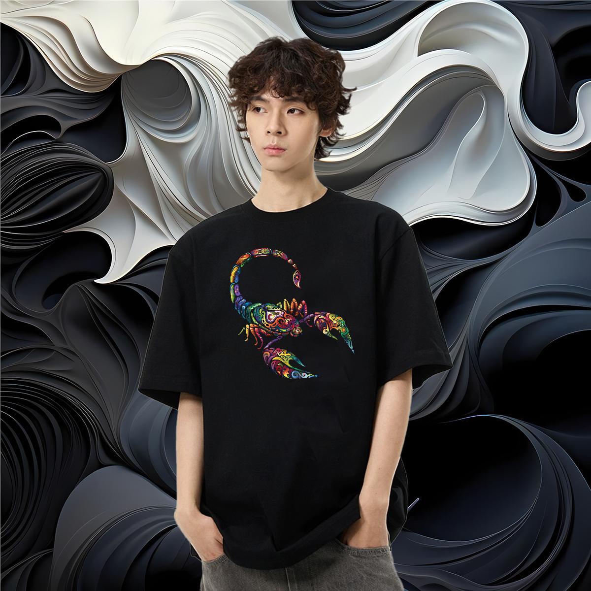 2024 T-Shirts for Men 230g Pure Cotton scorpion Daily Wear Tops Breathable Short Sleeve Free Shipping Mens Tshirts Oversized