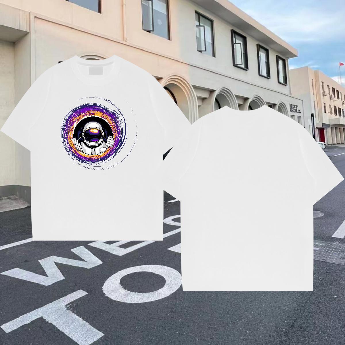 Loose Tshirts 100% Cotton 230g Casual spaceman Plus Size Cartoon Short Sleeve Soft 2024 New T-Shirts Tee Shirt