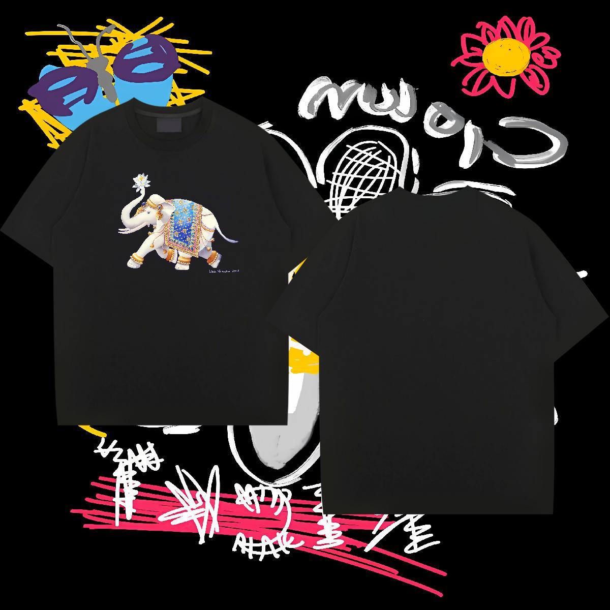 T Shirts Men 230g Cotton elephant Street Crew Neck Custom Cartoon Men Tshirts Casual New Comfortable Tops