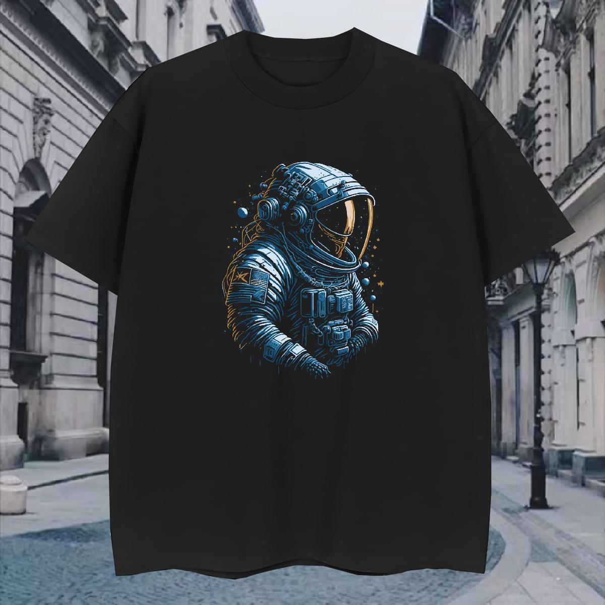 Man T Shirts 230g 100% Cotton planet Street Casual O Neck Short Sleeves DIY Printed Men Tops Tees Brand Loose Fit Top Tees