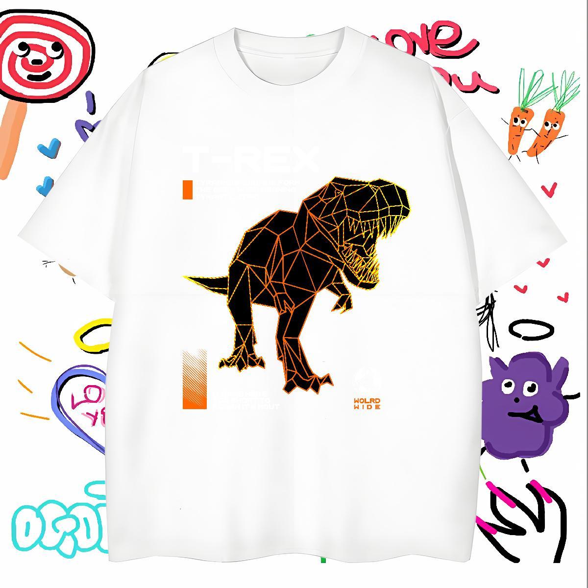 Unisex Tshirt for Man Woman 230g Cotton dinosaur Men T Shirts Hip Hop Street Breathable Crew Neck Custom Print Oversized Fashion Design Polos
