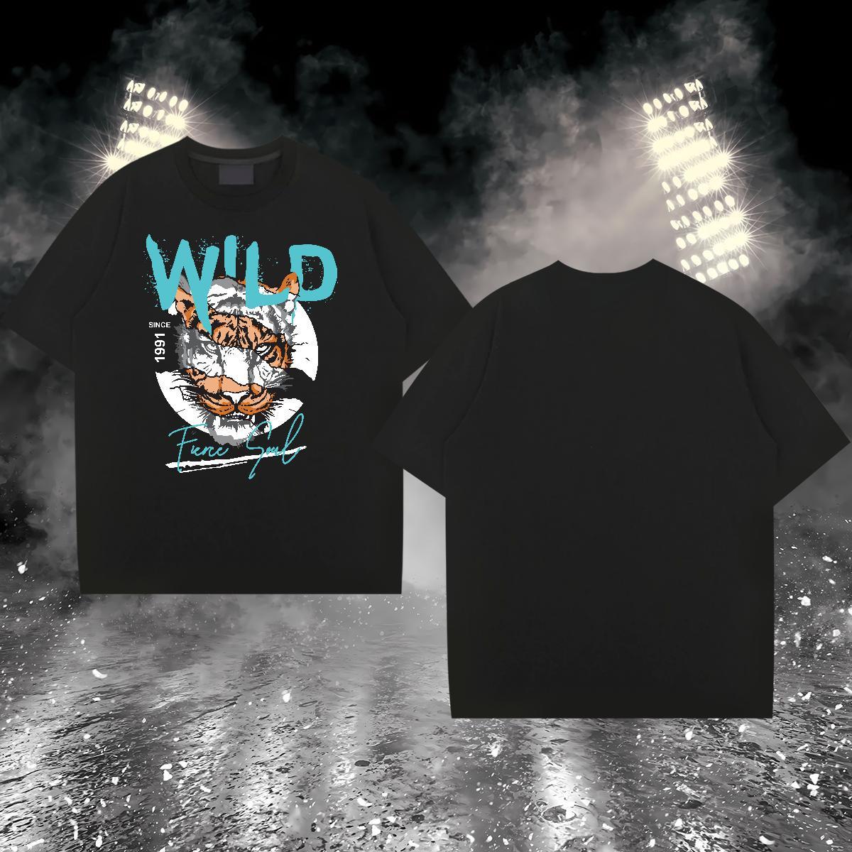 2024 Summer Man T Shirts 100% Cotton 230g tiger Hip Hop Street Tee Shirt Short Sleeve Soft Loose Fit Men Tees Custom Print Oversized