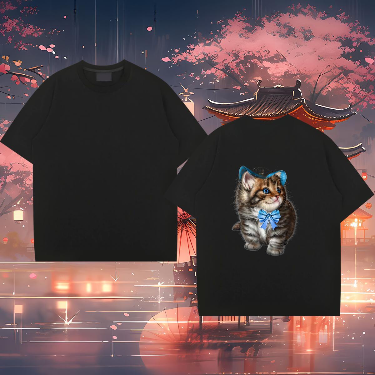 Classic T-Shirts 230g Pure Cotton cat Home Outdoor Wear O-Neck Short Sleeve Brand Tshirt for Man Woman DIY Printed